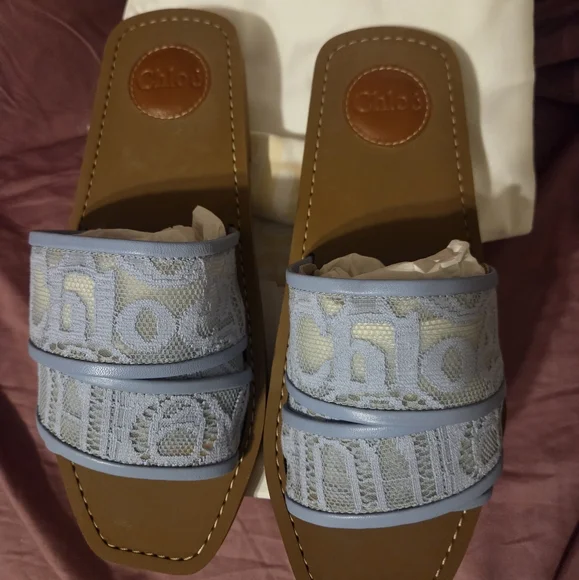 Chloe Woody Lace Sandal Size 39 Ballad Blue - Picture 2 of 6